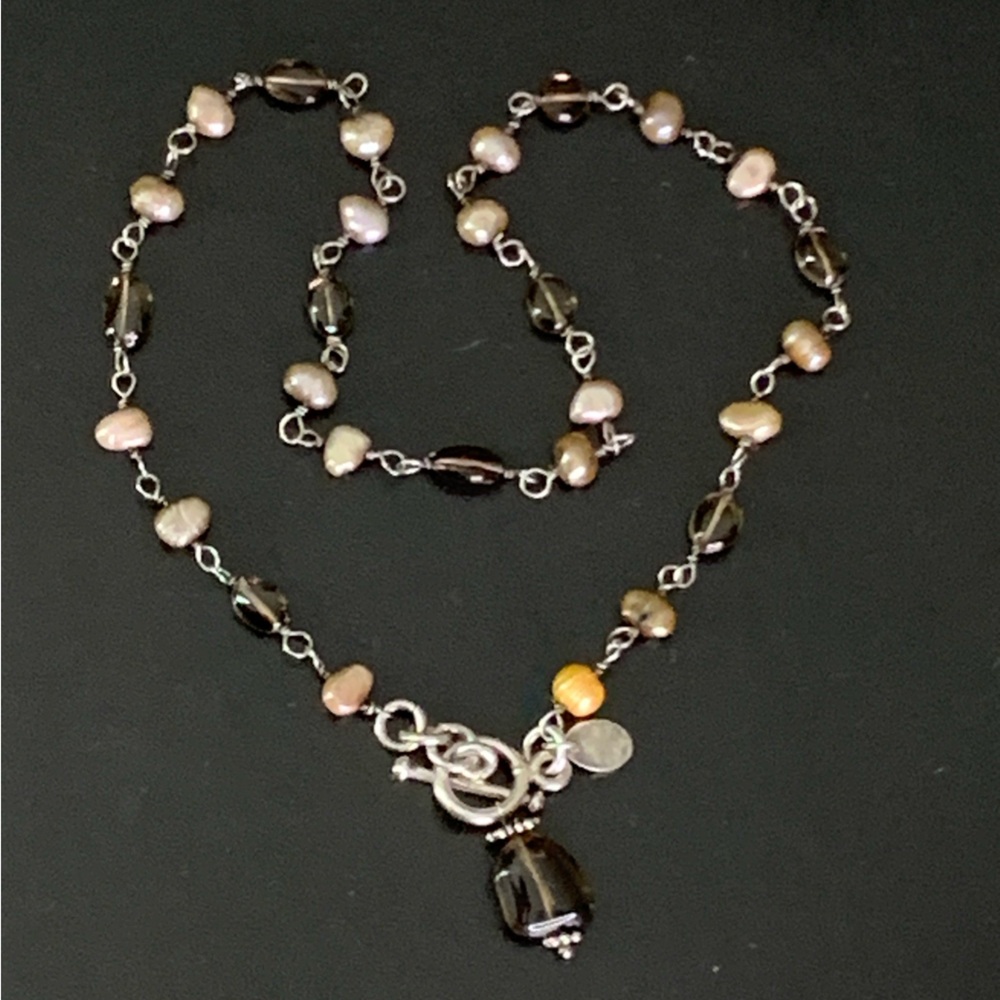 Designer DG Mexico 925 Sterling Silver Smoky quartz and pearl necklace